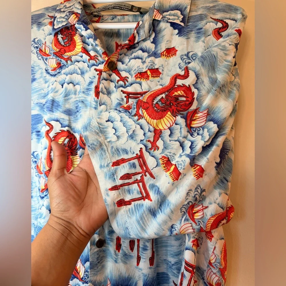 Pineapple Connection Dragon Hawaiian Shirt Blue Red Aloha Button Up